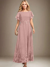 A-line Scoop Ankle-Length Lace Chiffon Mother of the Bride Dress With Sequins