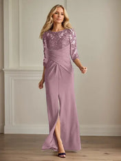 Plum Sheath Lace Stretch Crepe Mother of the Bride Dress