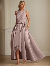 A-Line/Princess Jewel Neck Sleeveless Mother Of The Bride Dresses With Pleats Lace