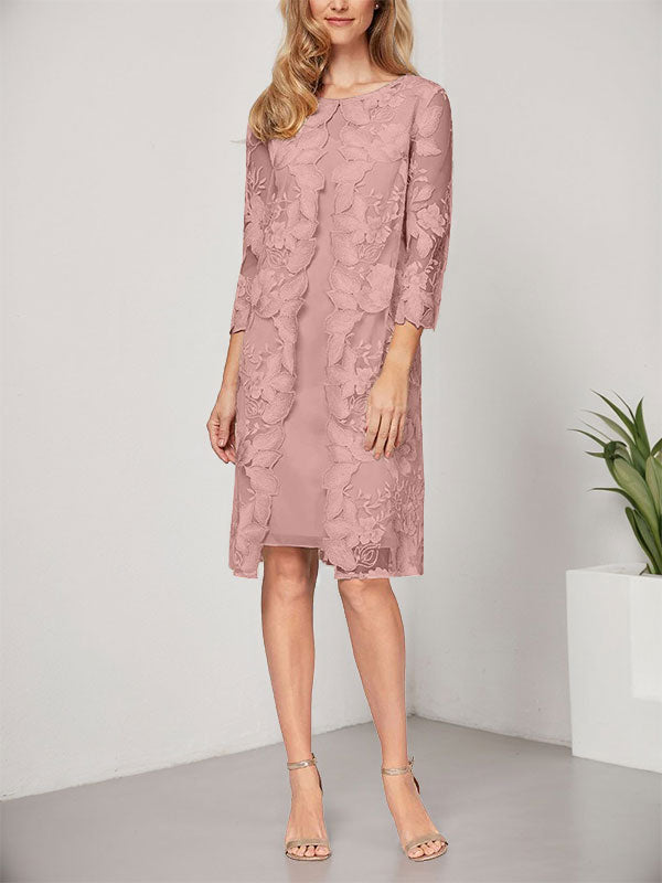 A-line Scoop Knee-Length Chiffon Lace Mother of the Bride Dress With Jacket