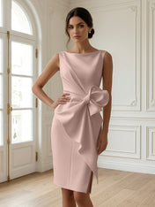 White 3D Bow Sleeveless Sheath Midi Dress Evening Gown