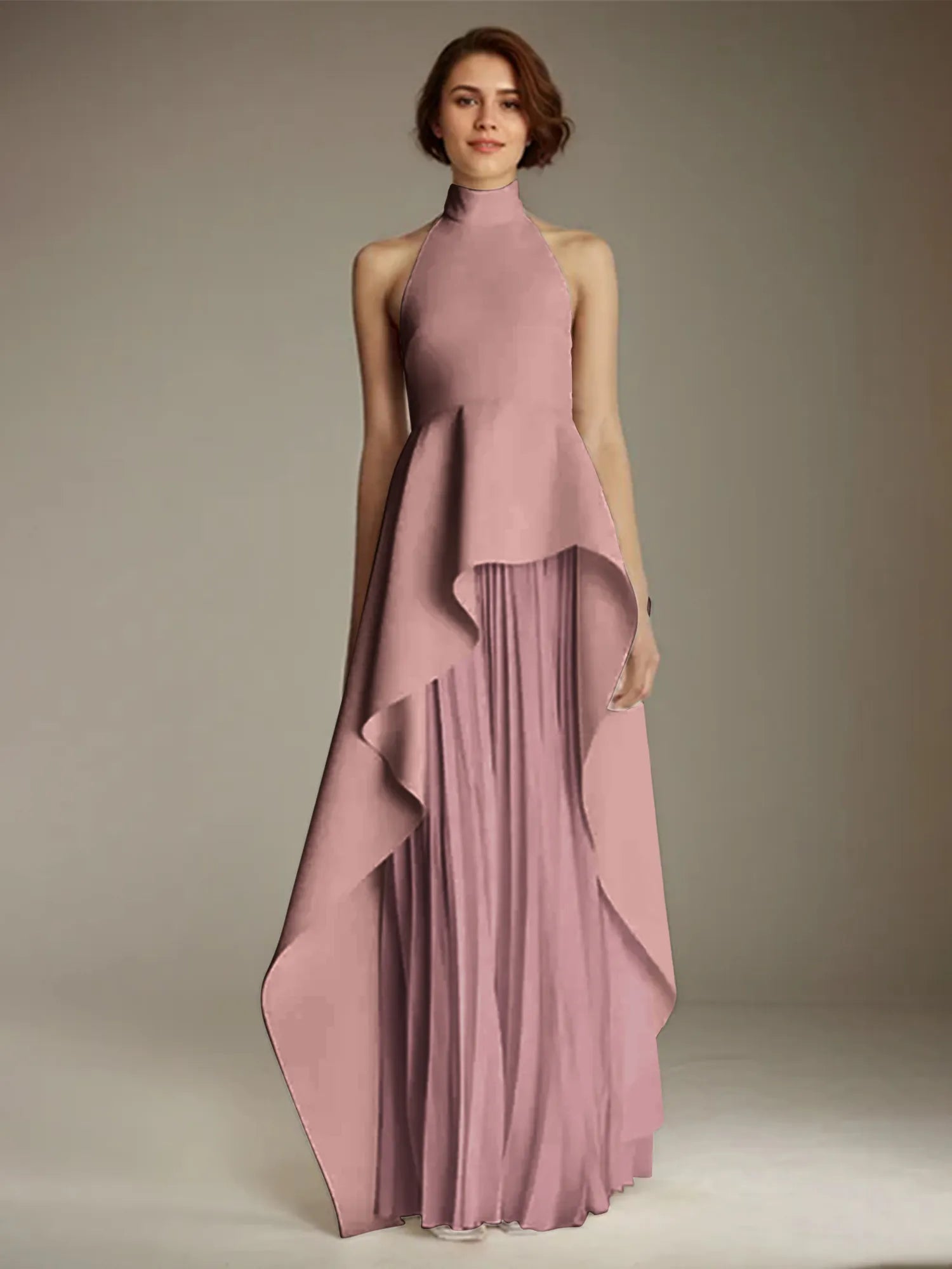 White Sleeveless High Neck Chiffon Long Formal Dress With Ruffles