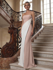 Black White Sheath Strapless Elegant Maxi Formal Dress