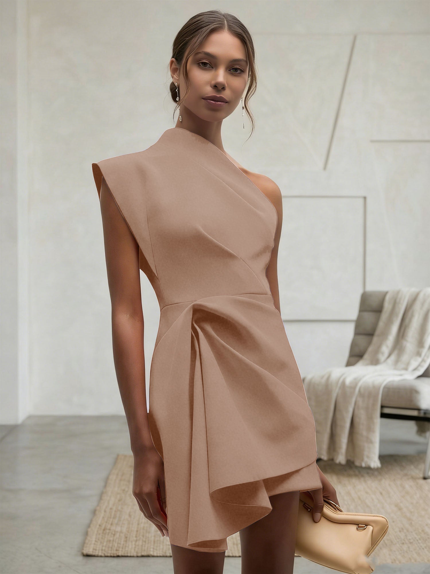 Purplish blue Ruched One Shoulder Sleeveless A-line Mini Homecoming Dress