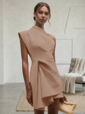 Purplish blue Ruched One Shoulder Sleeveless A-line Mini Homecoming Dress