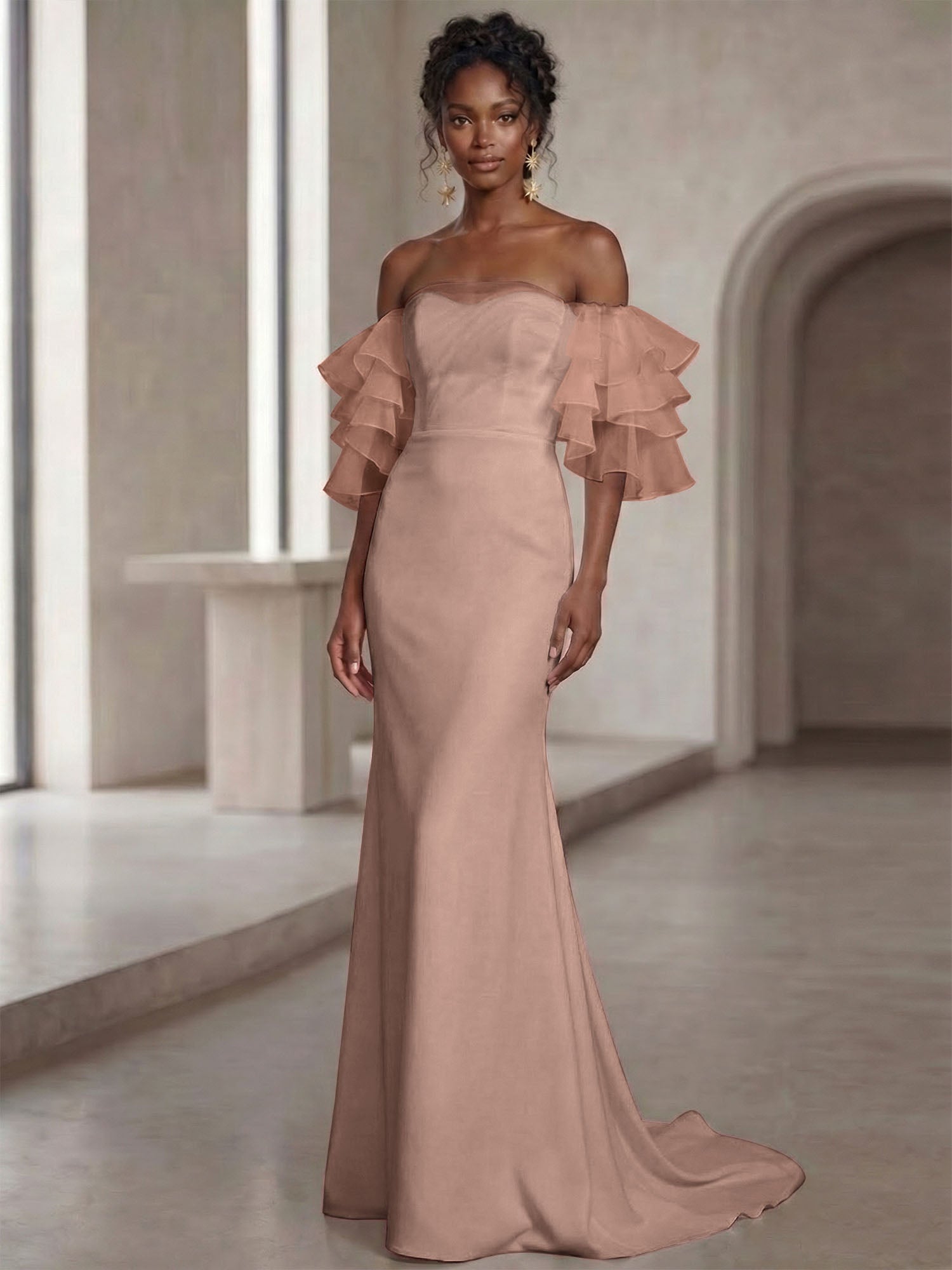 White Mermaid Off the Shoulder Ruffled Long Wedding Reception Dress