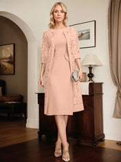 Sheath/Column Scoop Knee-Length Chiffon Mother of the Bride Dress With Pleated Sequins