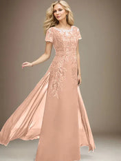 Sheath/Column Scoop Illusion Floor-Length Lace Chiffon Mother of the Bride Dress With Sequins