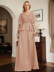 A-line V-Neck Floor-Length Chiffon Mother of the Bride Dress With Pleated Beading