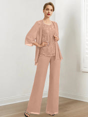 Chiffon Mother of the Bride Pantsuits with Sequins & Jacket