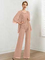 Chiffon Mother of the Bride Pantsuits with Sequins & Jacket