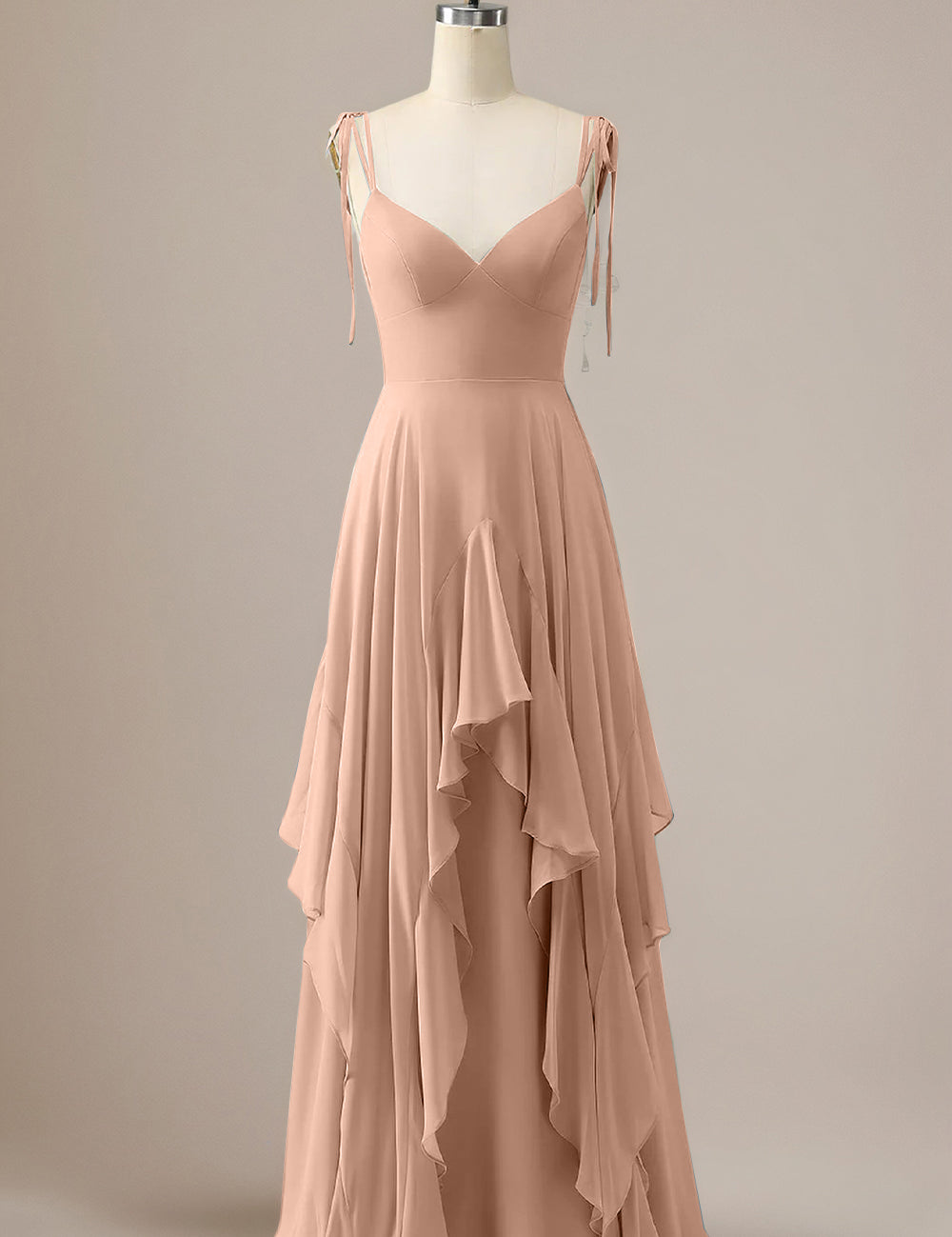 Elegant Dusty Blue A Line Spaghetti Straps Chiffon Long Bridesmaid Dress with Ruffles