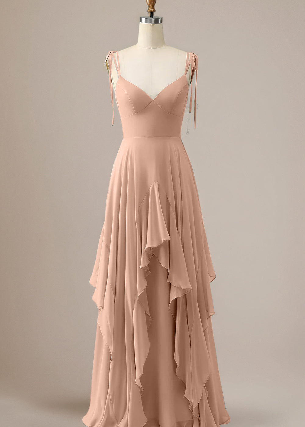 Elegant Dusty Blue A Line Spaghetti Straps Chiffon Long Bridesmaid Dress with Ruffles