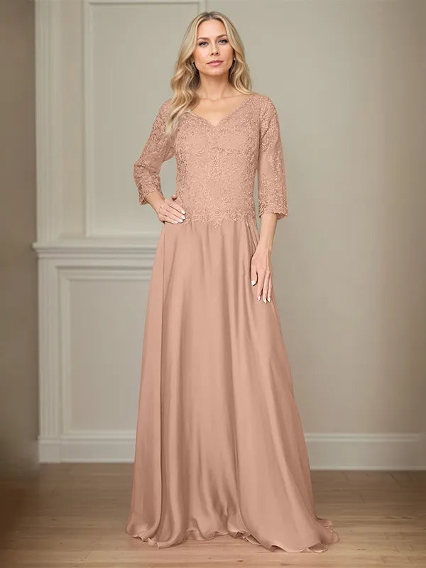 4 Sleeves Floor-Length Mother Of The Bride Dress With Appliques