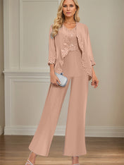 Elegant Simple Scoop Neck Floor Length Mother of the Bride Pantsuit Wedding Guest Dress