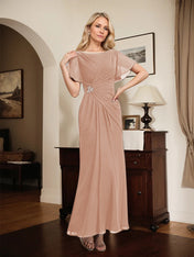 A-line Scoop Ankle-Length Chiffon Mother of the Bride Dress With Beading Pleated