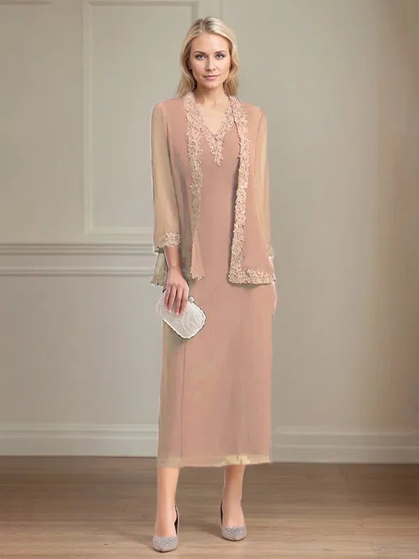 4 Sleeves Tea Length Mother Of The Bride Dress