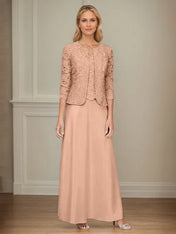 Glitter Lace & Satin Skirt Jacket Dress with Open Jacket