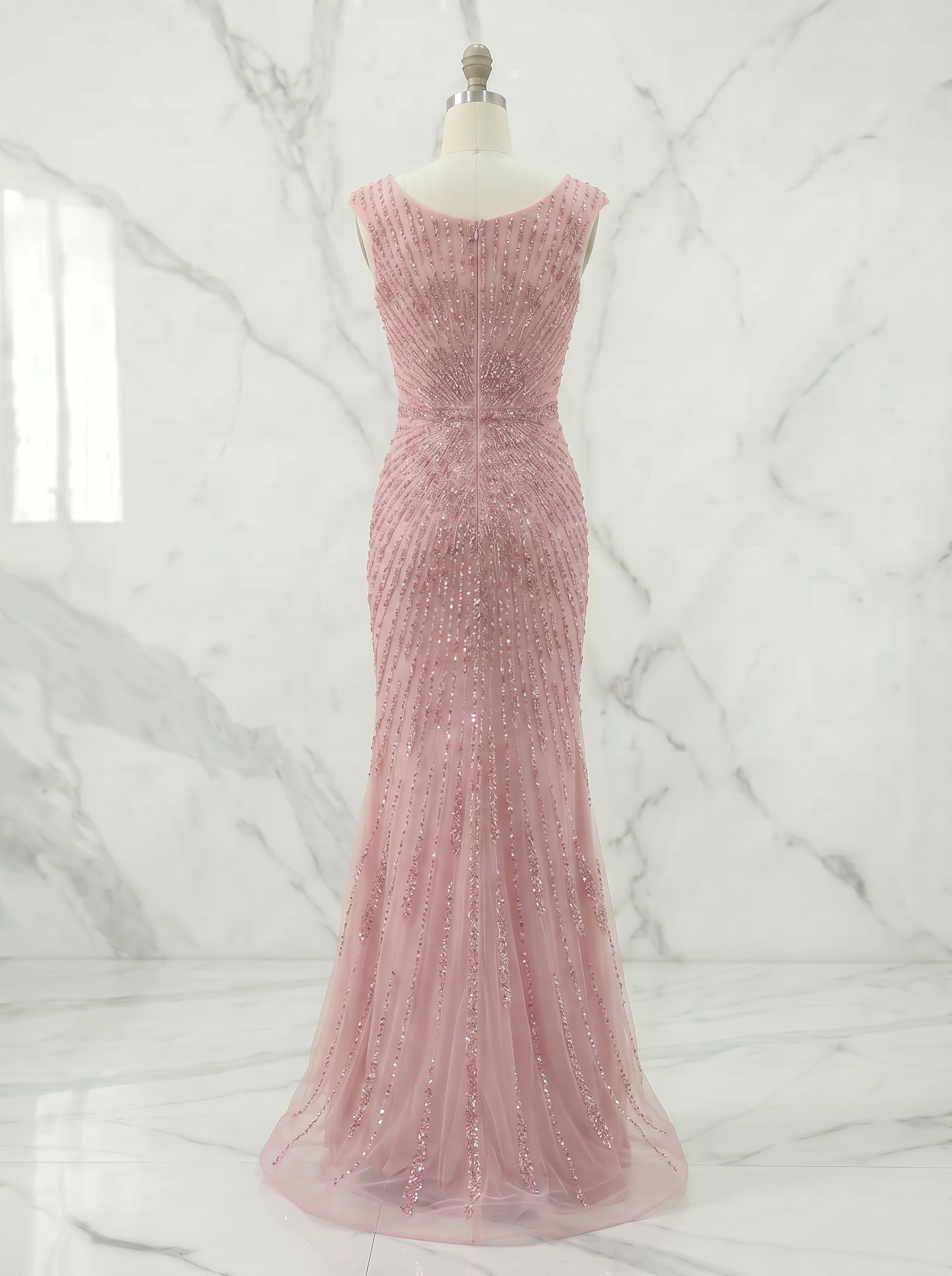 Dusty Rose Starburst Sequin Long Prom Dress with Slit