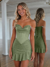 Sweetheart Neck Pearl Strap Beaded Mini Homecoming Dress
