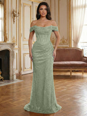 Red Off-The-Shoulder Sequined Corset Mermaid Long Prom Dress