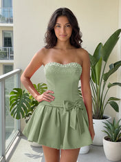 Fuchsia Pearl Corset Short Homecoming Dresses Large Waist Bow Lace Up Back