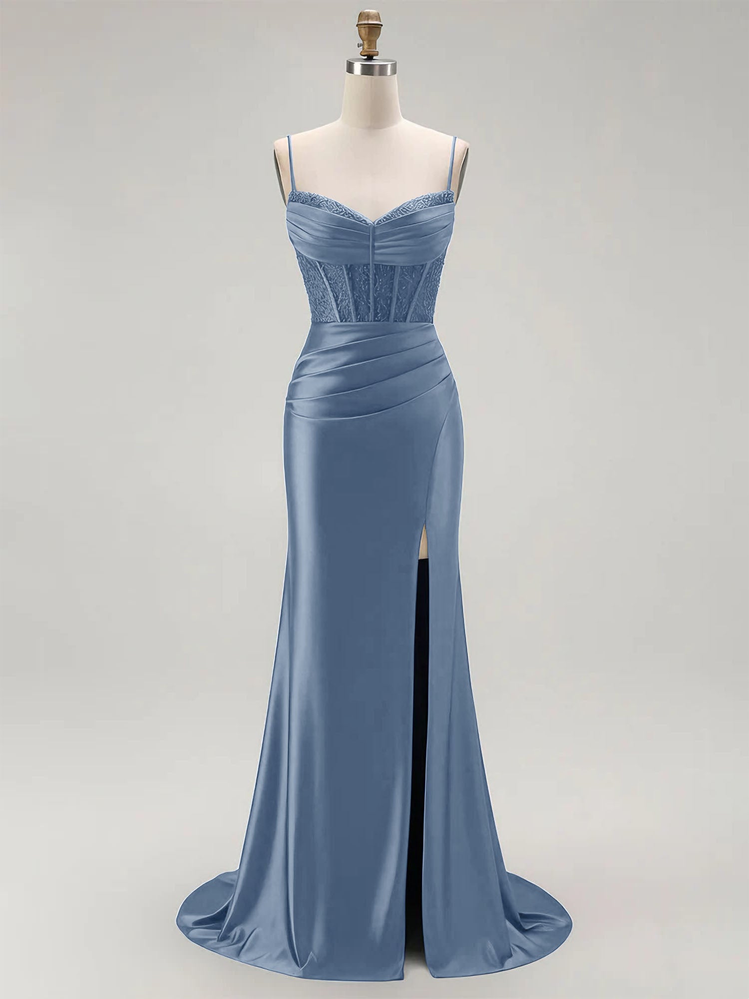 Sparkly Satin Mermaid Long Corset Prom Dress with Beading