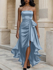 Glamorous Formal Dress Midnight Navy Strapless Satin Gown Midi Dress
