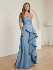 Formal Evening Dress Blush Strapless Ruffle Maxi Dress Gown