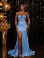 Strapless Sequin-Embellished Mermaid Prom Dress