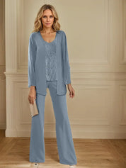 Tailleur-pantalon en mousseline avec veste pour mère de la mariée 
