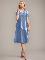 A-Line Scoop Knee-Length Mother of the Bride Dress With Applique & Sequins