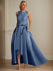 A-Line/Princess Jewel Neck Sleeveless Mother Of The Bride Dresses With Pleats Lace