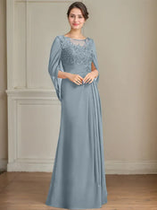 A-Line/Princess Scoop Floor-Length Mother of the Bride Dresses with Pleated & Sequins