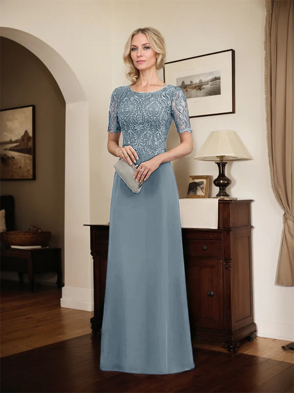 A-line Scoop Floor-Length Lace Chiffon Mother of the Bride Dress With Sequins
