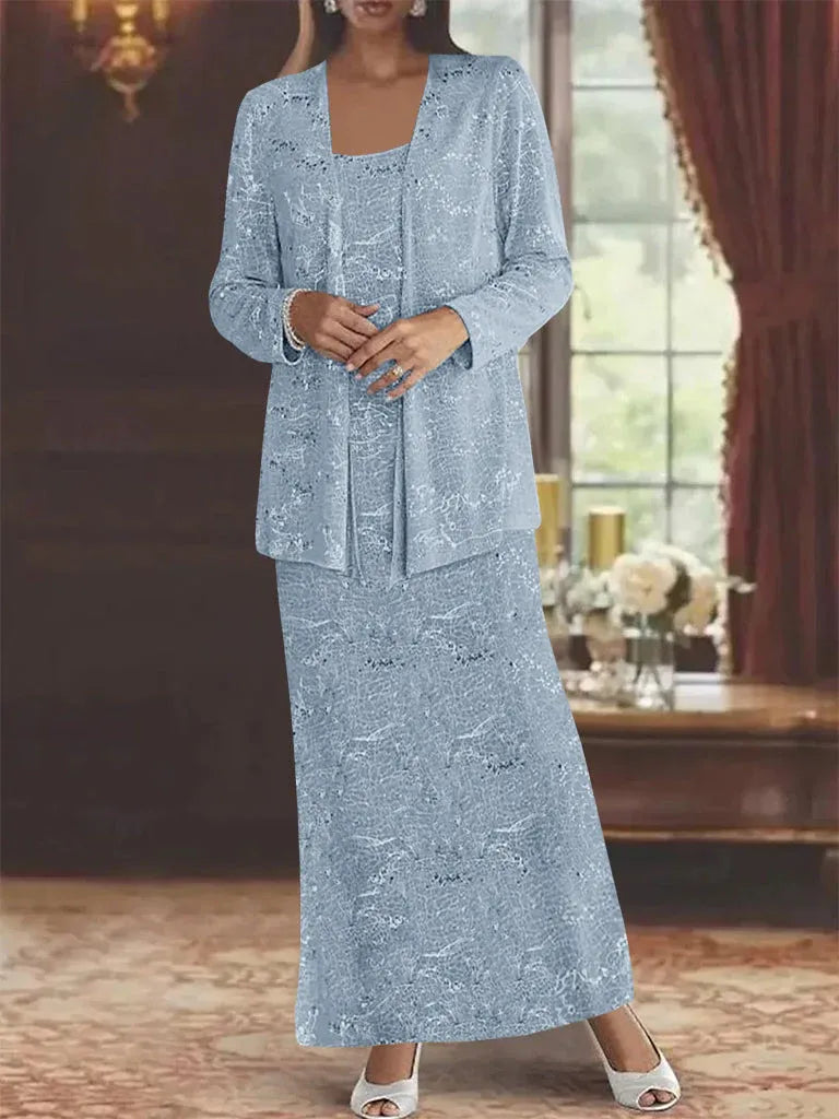 Robes de mère de la mariée en mousseline avec paillettes et veste 