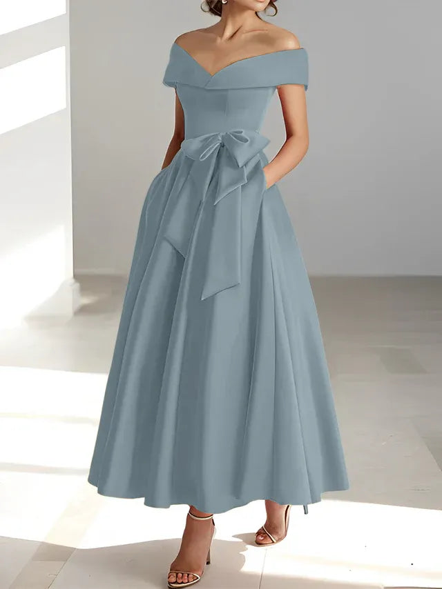 Princess Off-the-Shoulder Sleeveless Ankle-Length Mother of the Bride Dresses with Pockets