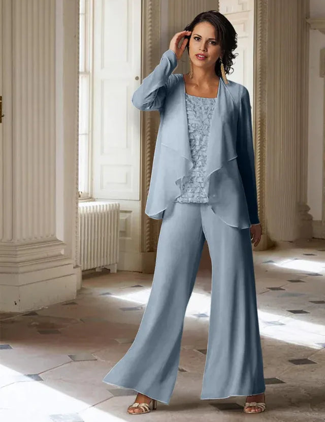 Chiffon Long Sleeves Mother of the Bride Pantsuits with Jacket