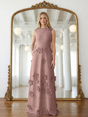 Lavender Boat Neck Formal Gown with Cascading 3D Flowers