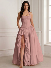 Glamorous Blush Pink Halter Corset Evening Paty Dress Gown
