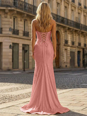 Yellow Beaded Halter Corset Prom Dress with High Slit