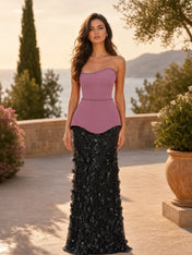 Beaded Peplum Strapless Blush Floral Sequin Evening Dresses