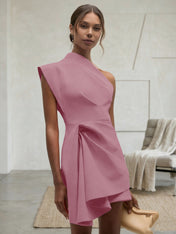 Purplish blue Ruched One Shoulder Sleeveless A-line Mini Homecoming Dress
