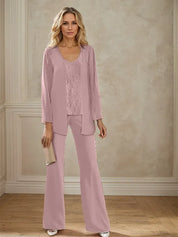 Tailleur-pantalon en mousseline avec veste pour mère de la mariée 