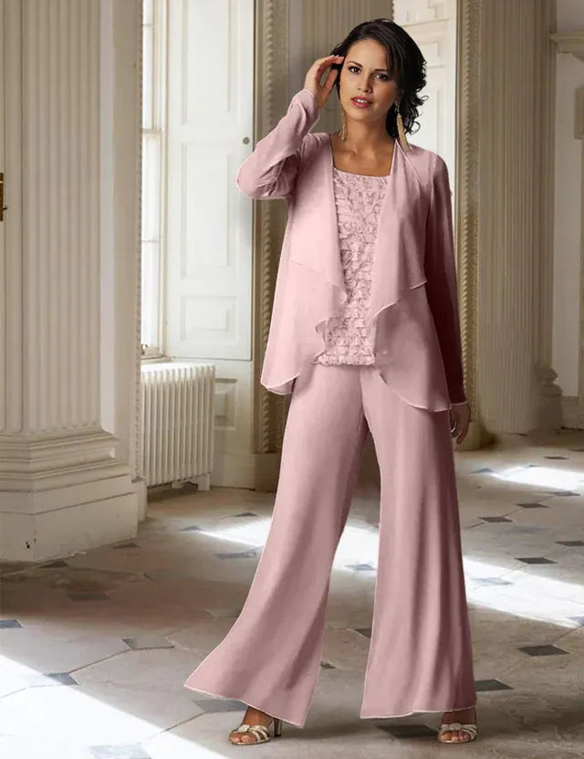 Chiffon Long Sleeves Mother of the Bride Pantsuits with Jacket