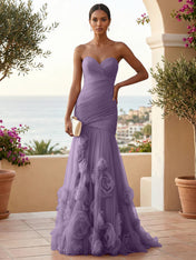 Sweetheart Tulle Pleat Mermaid Evening Dresses with 3D Flower