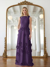 Lavender Boat Neck Formal Gown with Cascading 3D Flowers