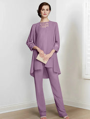 Chiffon Long Sleeves Mother Of The Bride Pantsuits With Jacket