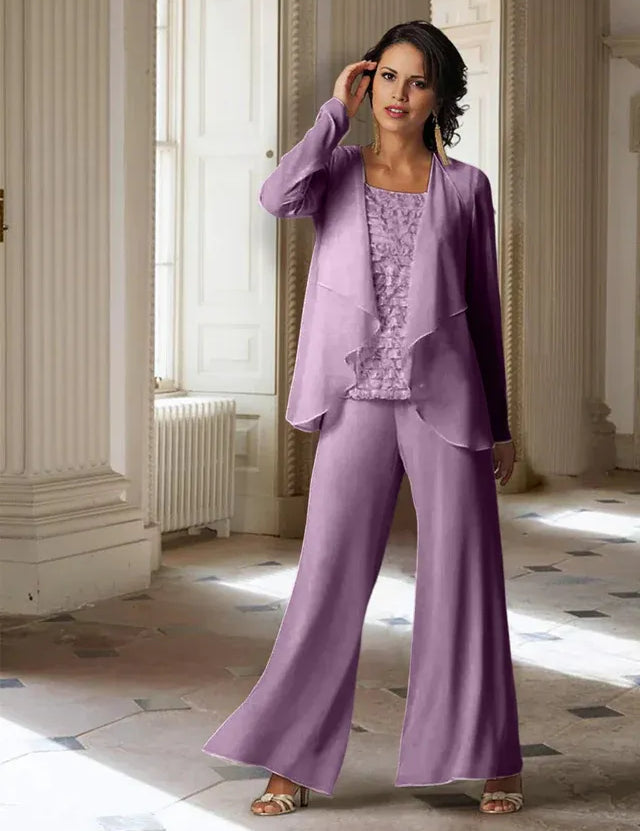 Chiffon Long Sleeves Mother of the Bride Pantsuits with Jacket