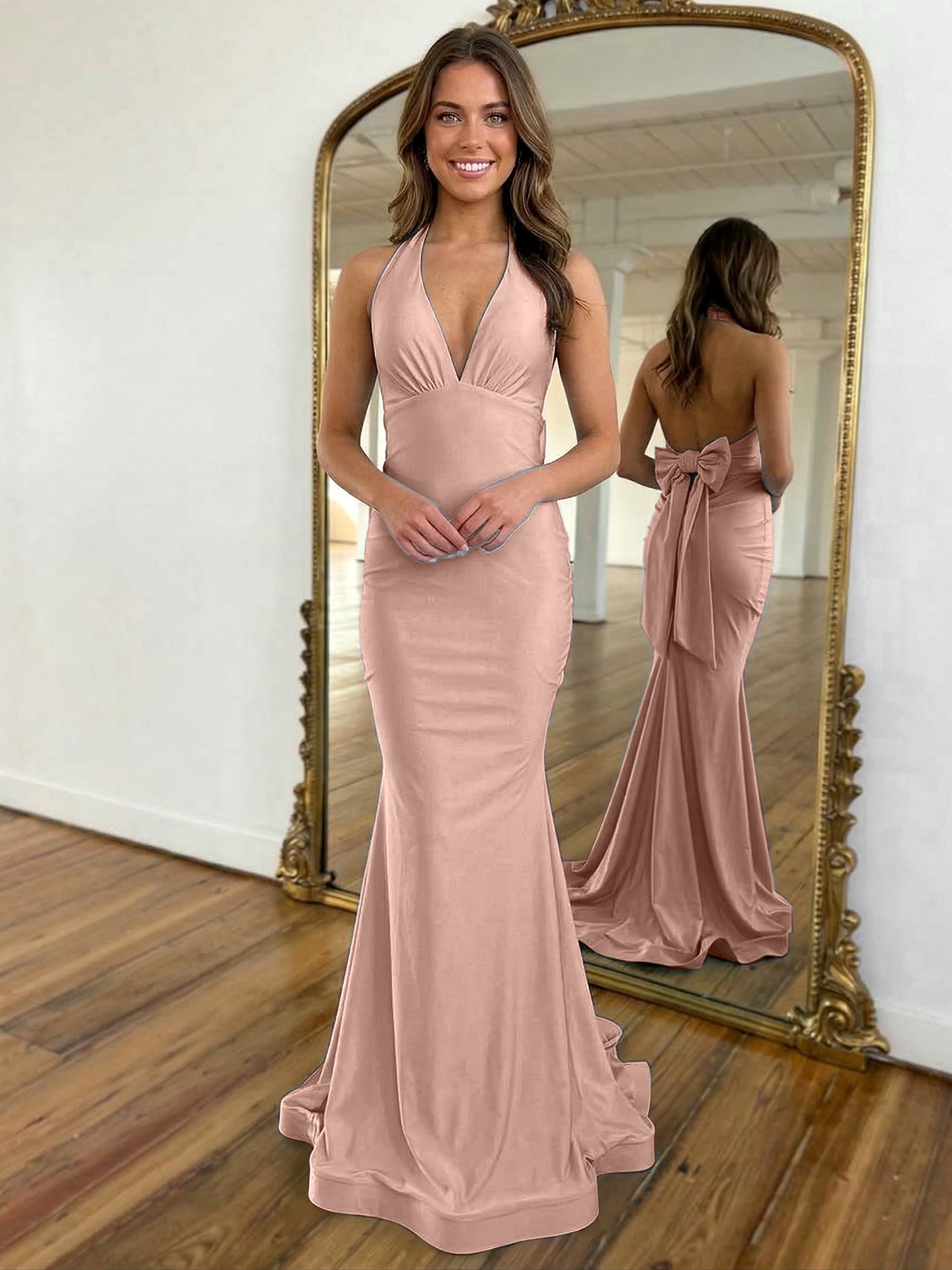 Light Blue Mermaid Halter Backless Long Prom Dress